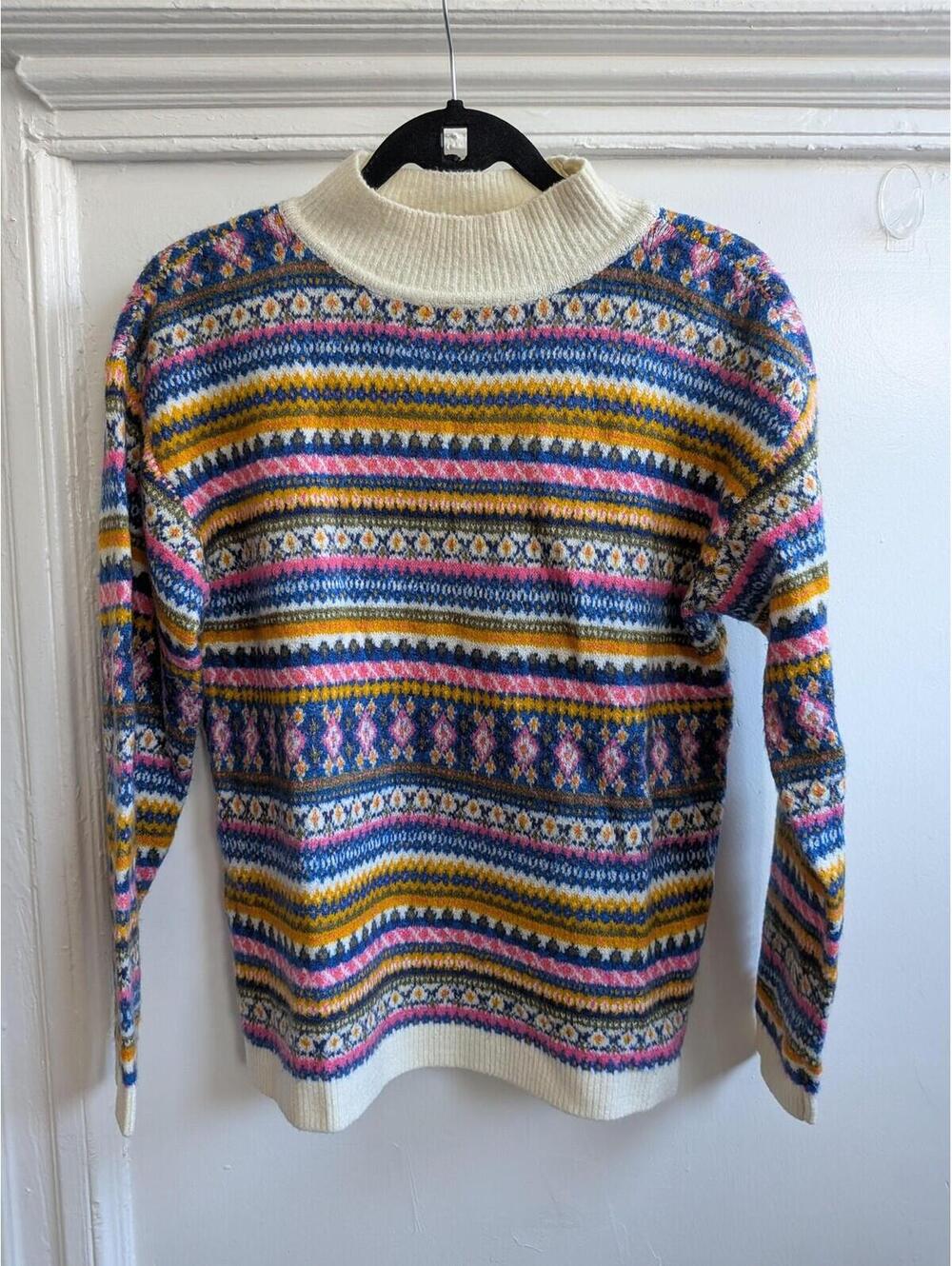 Talbots Sweater Pullover Womens Petite Large Multicolor Fair Isle Mock Neck